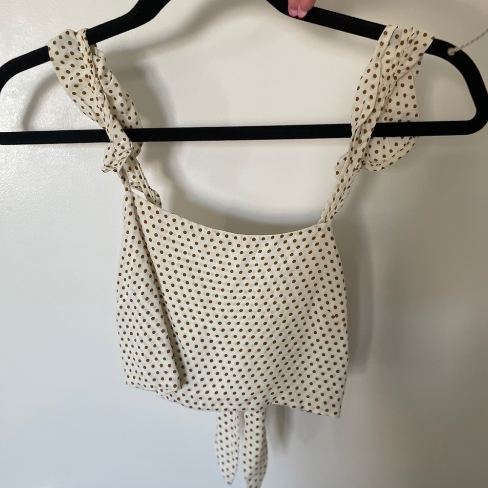 White and brown polka dot crop top
